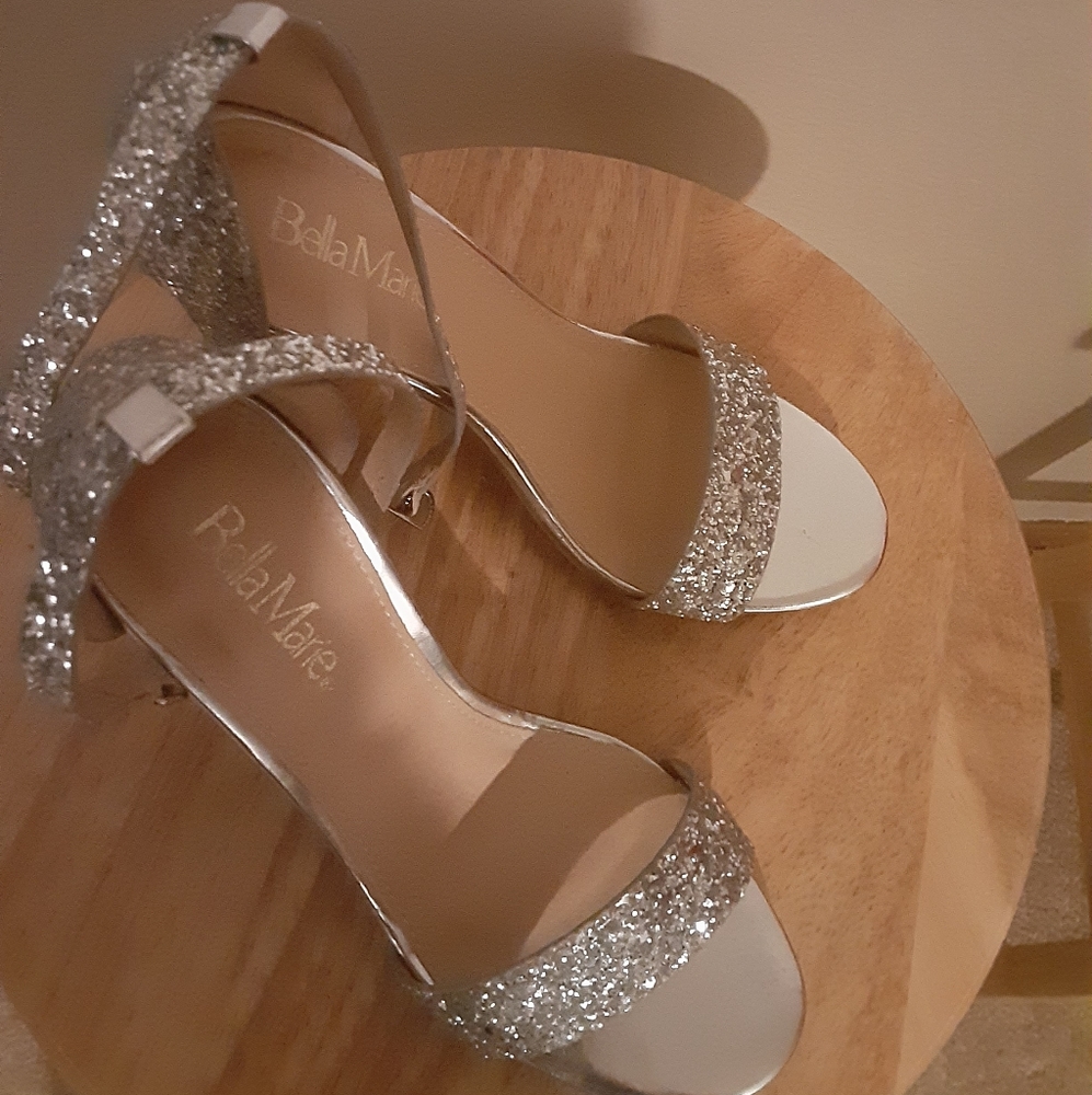 Silver glitter heels